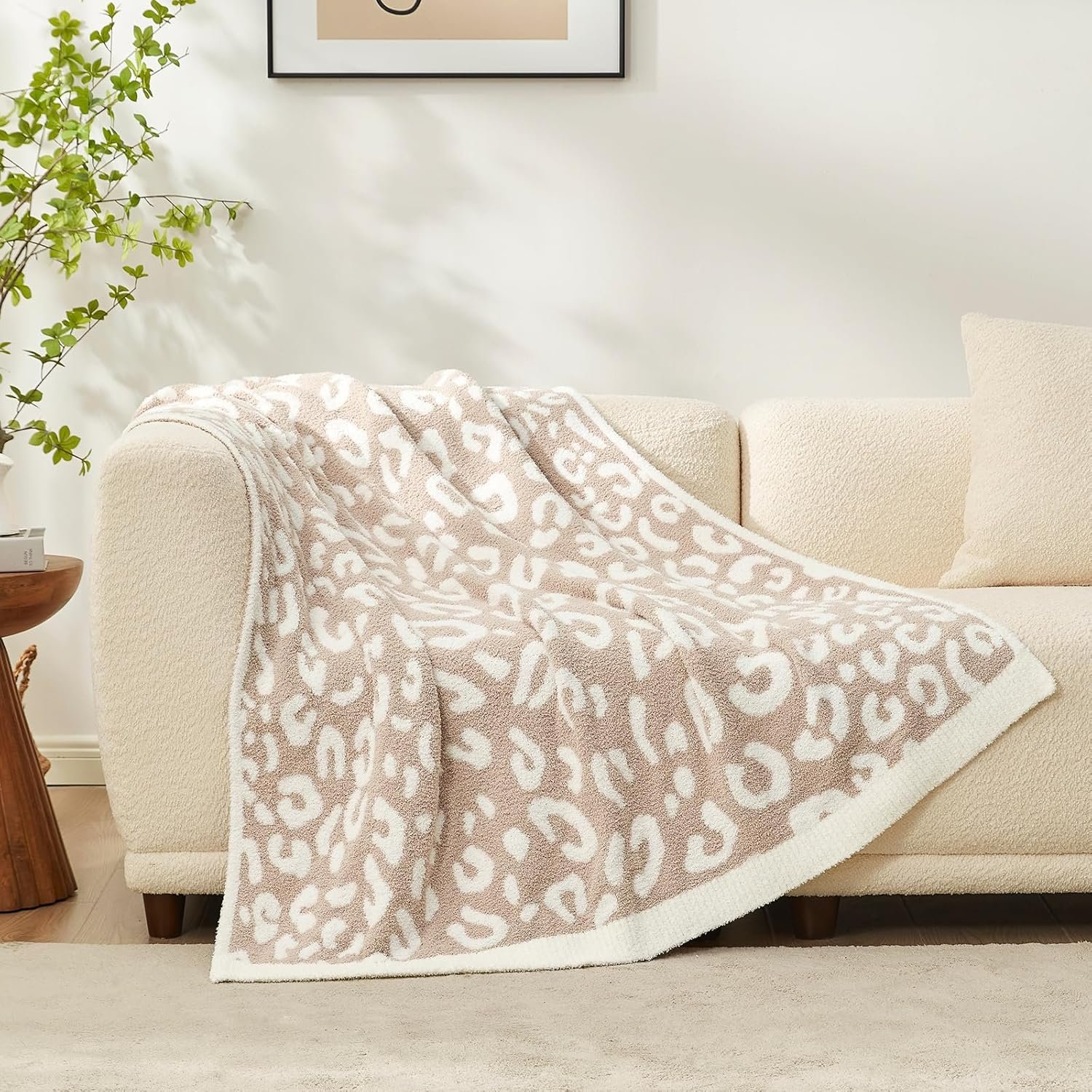 Snuggle Sac Leopard Throw Blanket for Couch Bed Sofa 50x60 inches, Reversible Beige Leopard Blanket Ultra Soft Cozy Blankets for Women Mothers Birthday Gifts - Image 5