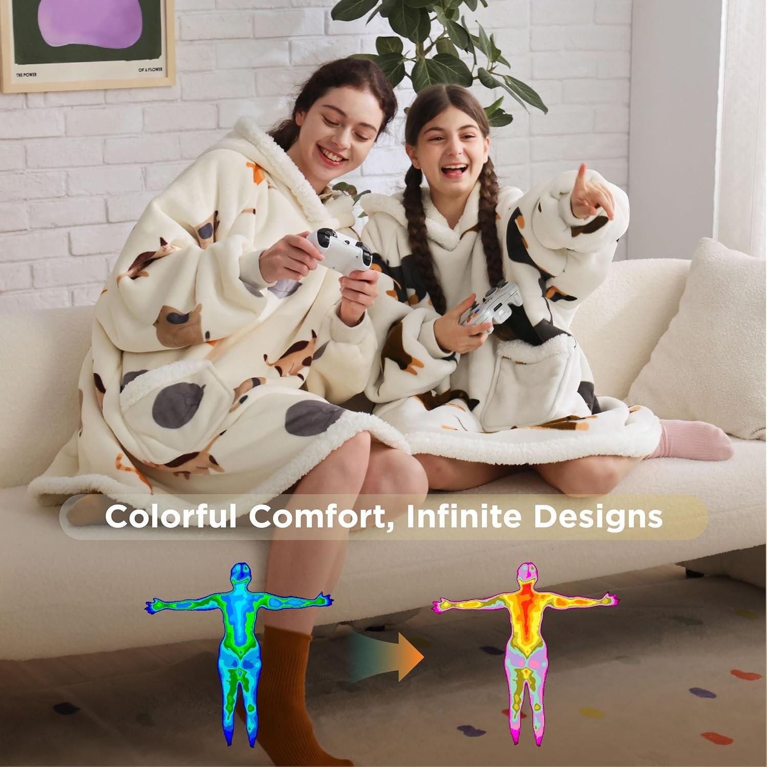 Bedsure Wearable Blanket Hoodie, Blanket Hoodies for Women Sherpa Hoodie as Gifts for Her Mom Girlfriend Kids, Hooded Blanket, Standard, Cat, Light Beige - Image 6