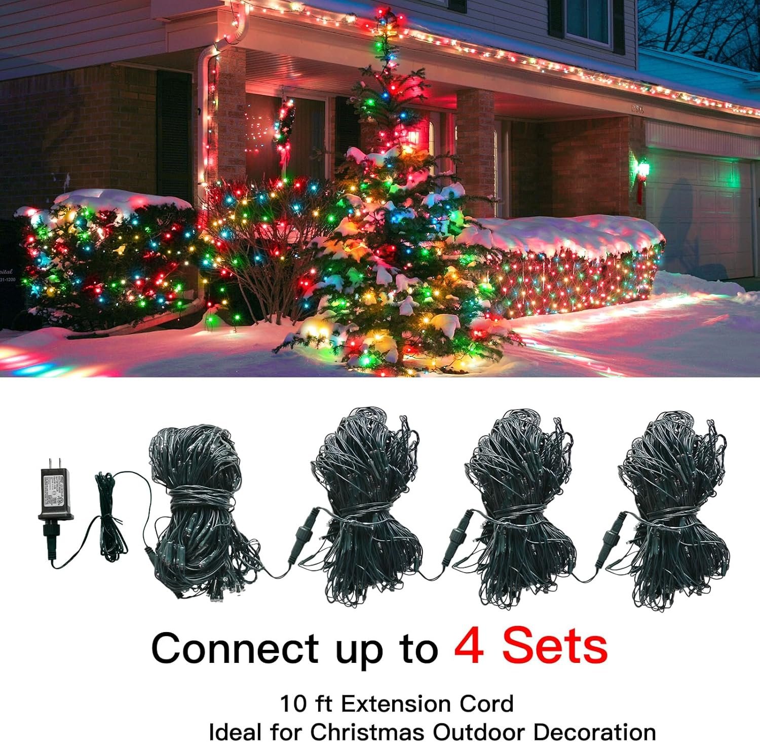 suddus 360 LED Christmas Net Lights, Net Lights Outdoor Mesh Lights,12ft x 5ft String Lights with Remote Waterproof Connectable Green Wire for Bushes, Hedge, Trees, Fence, Multicolor - Image 4
