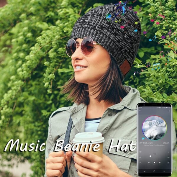 Music Beanie Women Beanie Hat Wireless Headset Headphones Music Audio Womens Girls Winter Cap with Mic HandsFree Outdoor Sports Stereo Earphone - Image 4