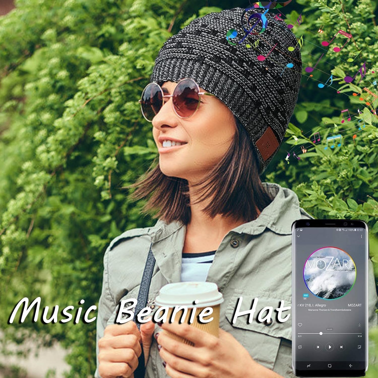 Music Beanie Women Beanie Hat Wireless Headset Headphones Music Audio Womens Girls Winter Cap with Mic HandsFree Outdoor Sports Stereo Earphone - Image 4