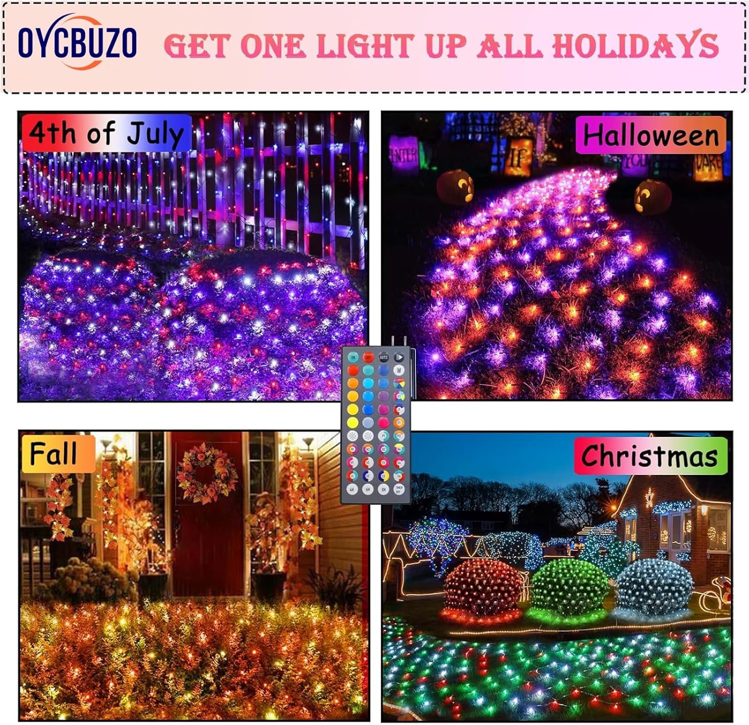 OYCBUZO 204 LED Net Lights, 9.8ft x 6.6ft Color Changing Christmas Mesh String Lights, Connectable Fairy Lights Waterproof Outdoor Christmas Decorations for Tree Bushes Holiday Party Garden - Image 4