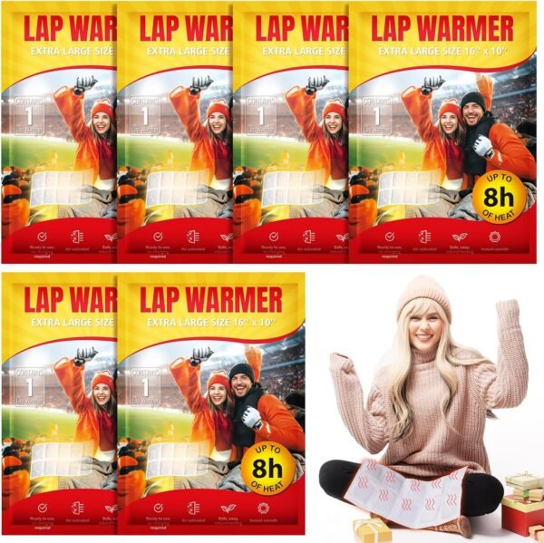6 Pcs Lap Warmers Largest Warmers 16" x 10" Disposable Air Activated Heat Packs 8 Hours Long Lasting Camping Outdoor Sporting Events Cold Weather Gift Pairs with Any Blanket Heat up in 30 Minutes - Image 2