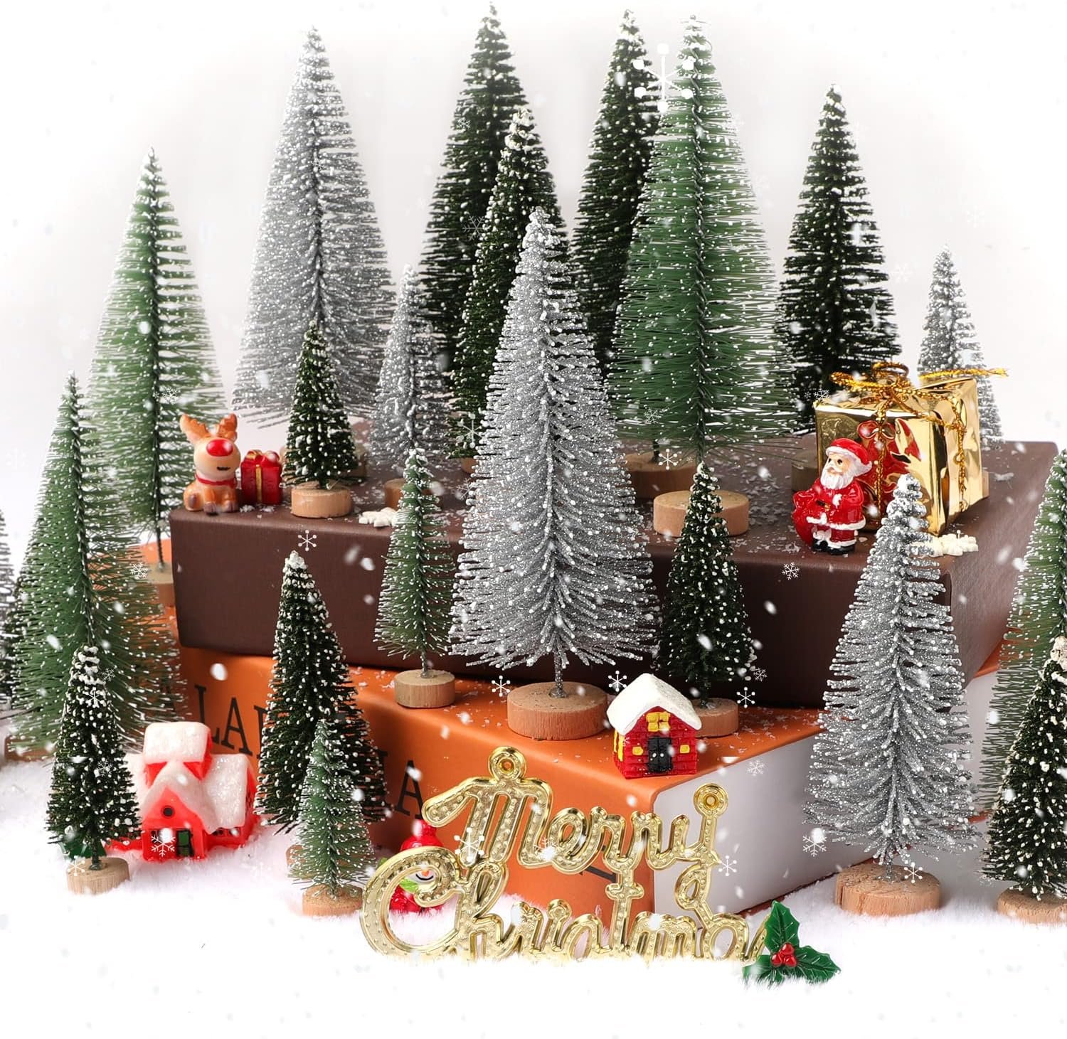 30Pcs Christmas Decorations Mini Christmas Trees, Artificial Christmas Tree Bottle Brush Trees with Wooden Base for Christmas Decor Christmas Party Home Table Craft - Image 3
