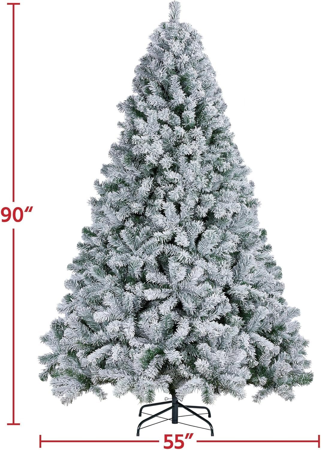 Yaheetech 7.5ft Premium Snow Flocked Hinged Artificial Christmas Fake Spruce Full Tree for Home Office Party Decoration with 1284 Branch White Snow Tips and Metal Stand - Image 8