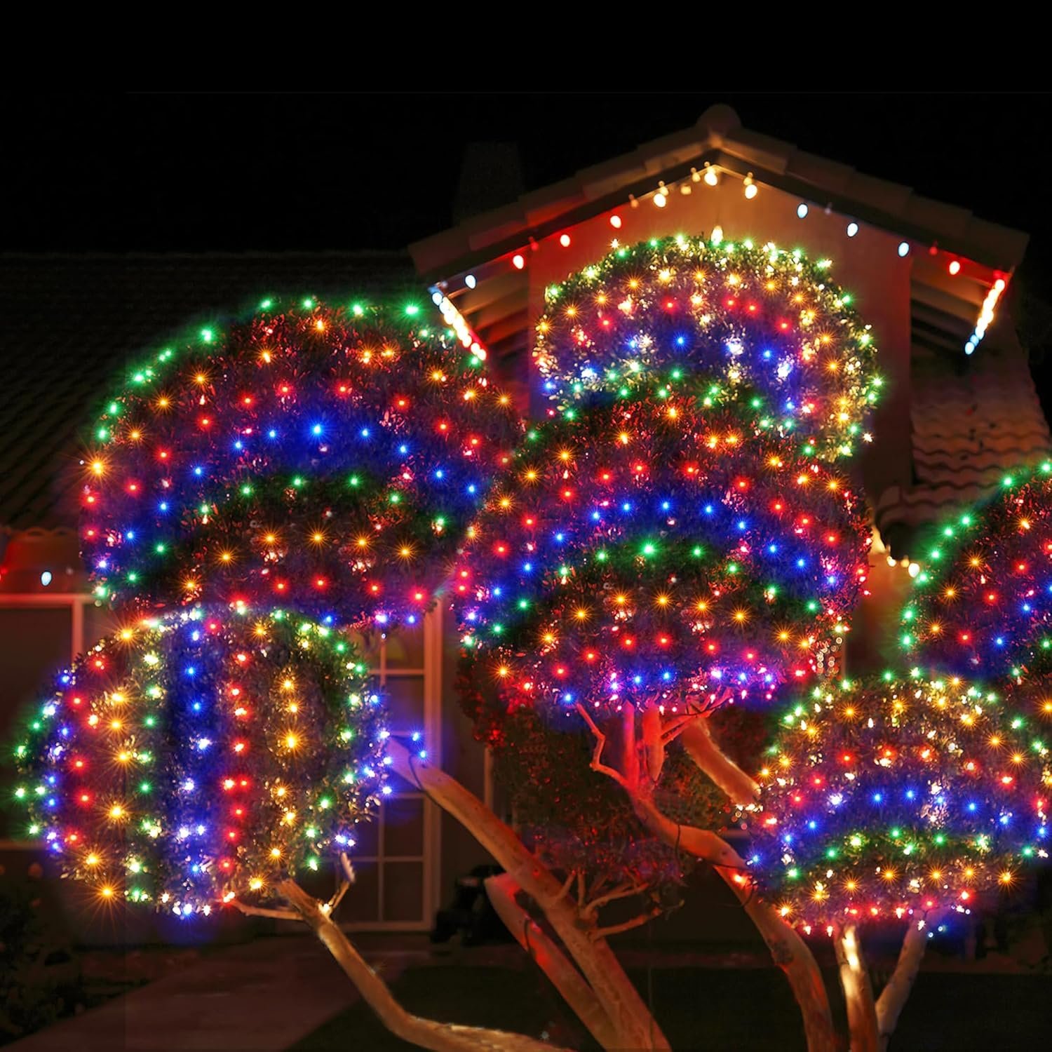 WBao Christmas Net Lights, 200LED 8.4ft x 5.2ft Christmas Lights with 8 Modes, Timer, End to End Connectable, Waterproof LED Net Lights for Lawn, Bushes, Tree Outdoor Christmas Decorations, Multicolor - Image 8