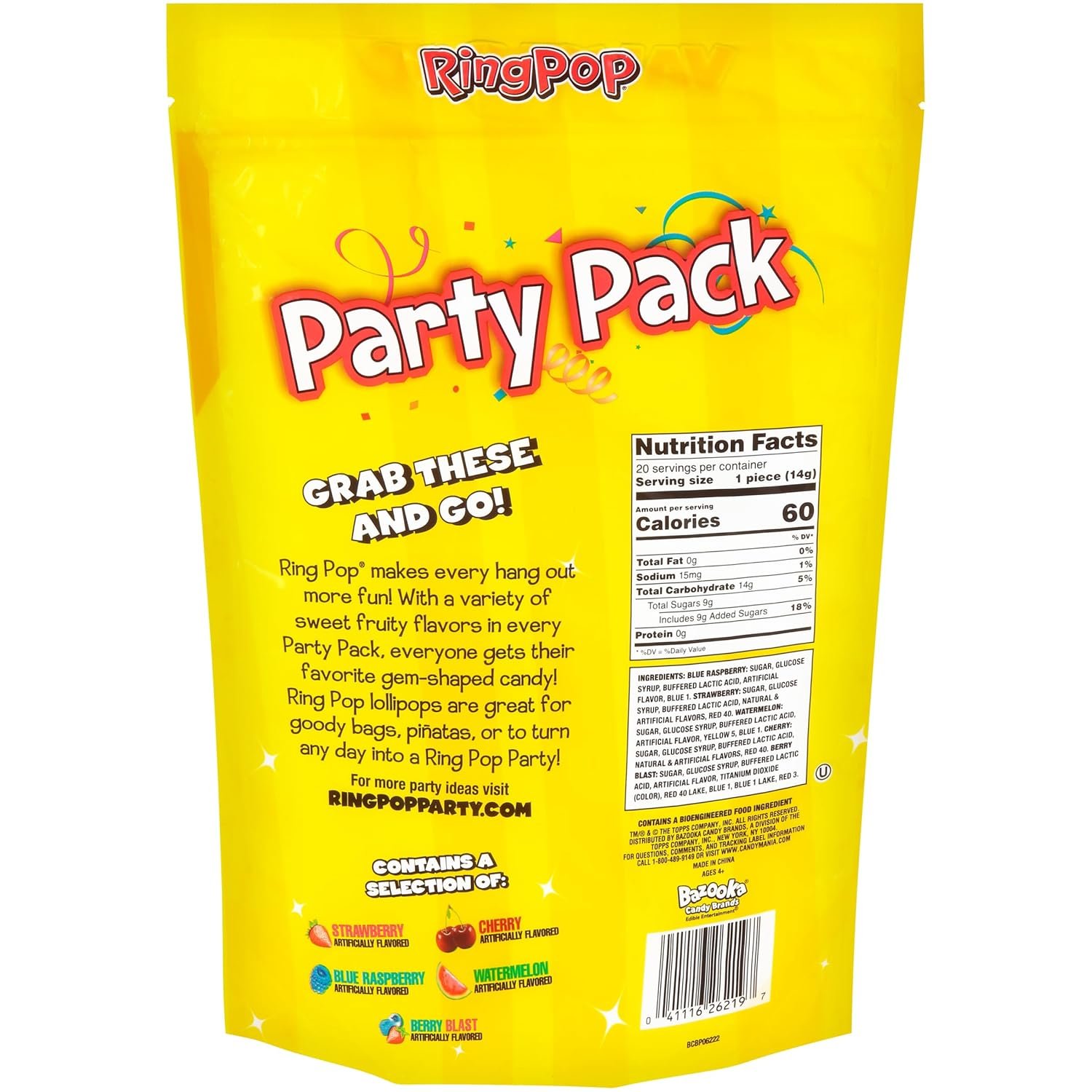 Ring Pop Holiday Candy Lollipops - 20 Ct Candy Variety Pack in Assorted Fruity Flavors - Individually Wrapped Hard Candy Lollipops For Party Favors, Stocking Stuffers, Bachelorette Parties & Gifts - Image 7