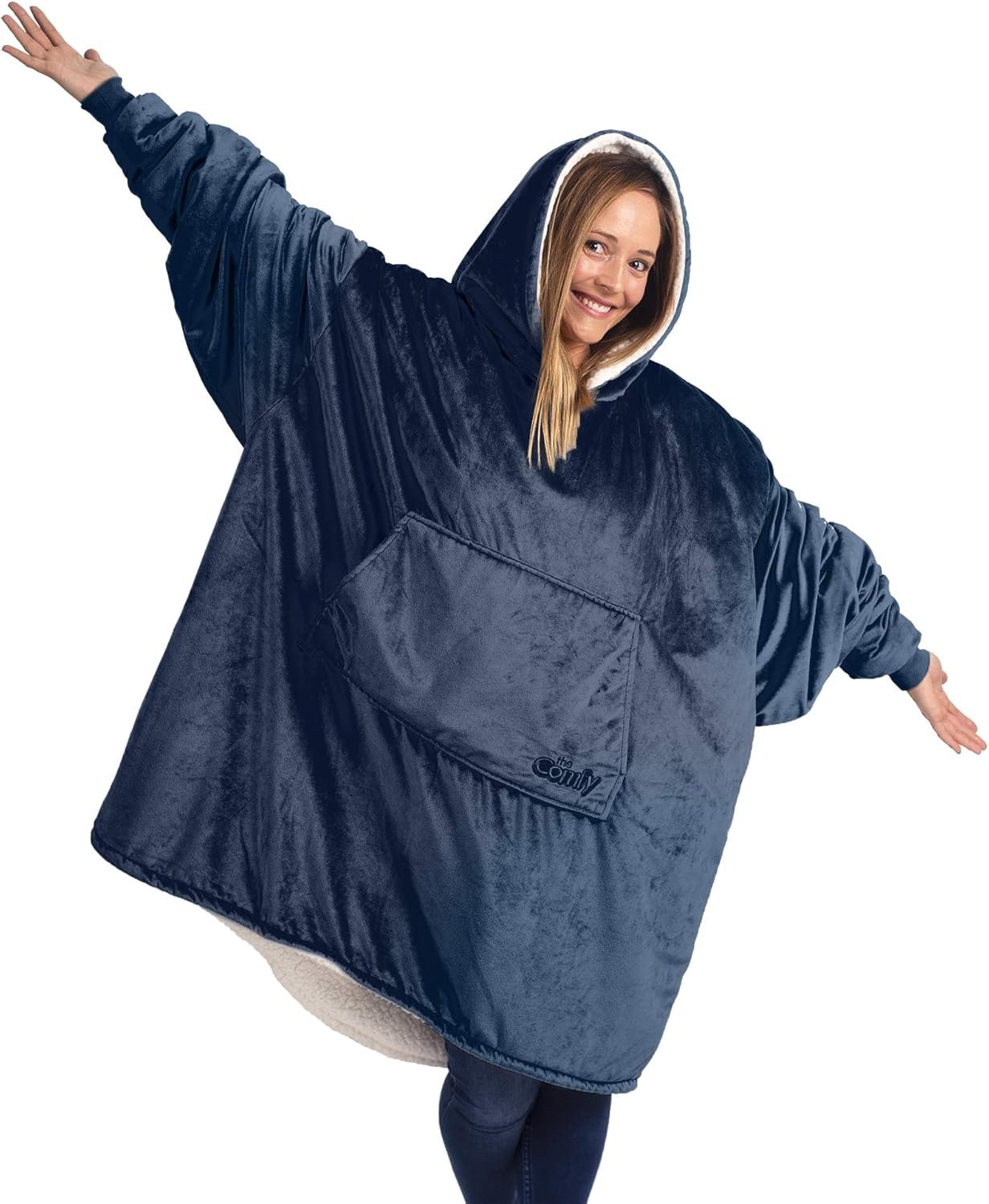 THE COMFY Original | Oversized Microfiber & Sherpa Wearable Blanket, Seen On Shark Tank, One Size Fits All (Blue) - Image 2