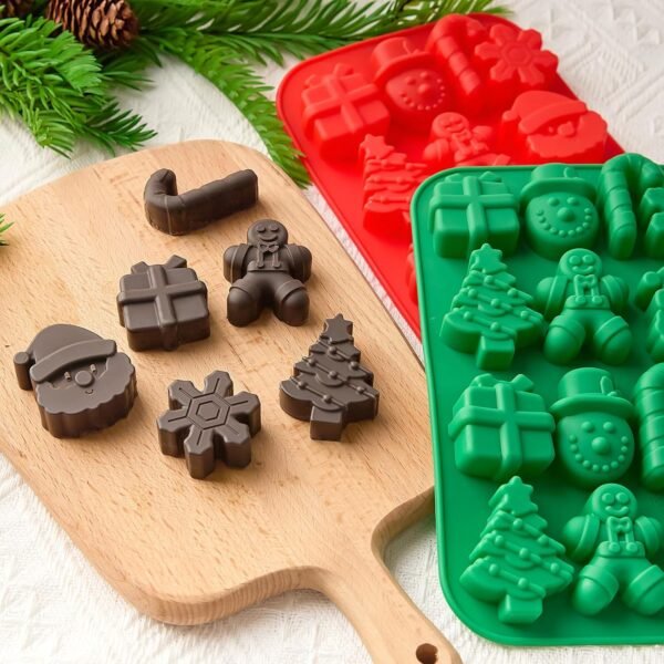 Christmas Chocolate Molds, 2PCS Silicone Candy Molds Santa Clause Christmas Tree Snowman Gingerbread Man Baking Molds for Jellies, Candies, Ice Cubes, Wax Melts, Soaps, Candles - Image 7