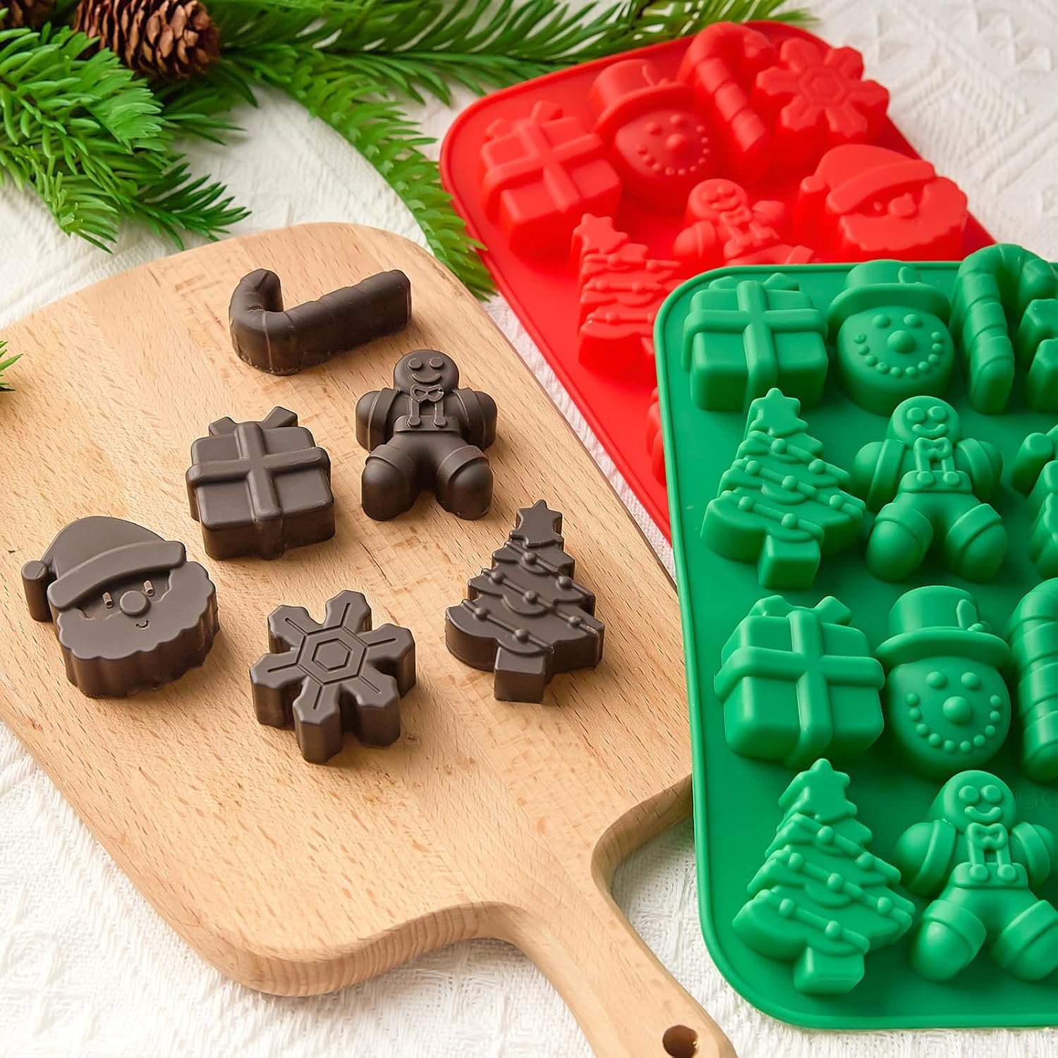 Christmas Chocolate Molds, 2PCS Silicone Candy Molds Santa Clause Christmas Tree Snowman Gingerbread Man Baking Molds for Jellies, Candies, Ice Cubes, Wax Melts, Soaps, Candles - Image 7
