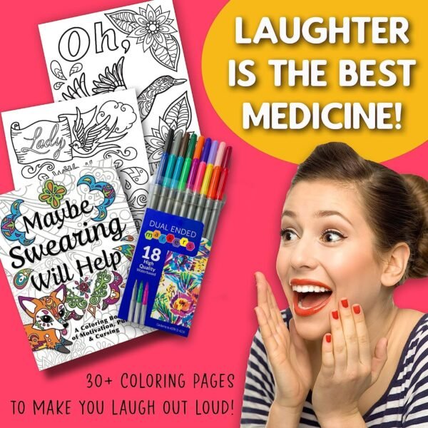 Maybe Swearing Will Help Adult Coloring Book Set - for Adults Relaxation with Markers in a Case - Motivational Swear Word Anxiety Relief - Color Cuss & Laugh Your Way to Less Stress - Image 8