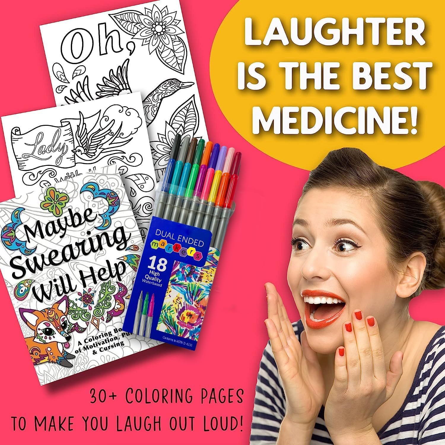 Maybe Swearing Will Help Adult Coloring Book Set - for Adults Relaxation with Markers in a Case - Motivational Swear Word Anxiety Relief - Color Cuss & Laugh Your Way to Less Stress - Image 8