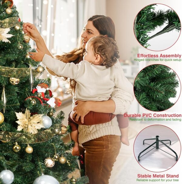 6ft Artificial Christmas Tree - Ribbon Decorations Easy to Assemble 3-Piece Design Christmas Fir for Festive Home Decor 1000 Branch Tips Xmas Tree for Home, Office, Party Decoration - Image 4