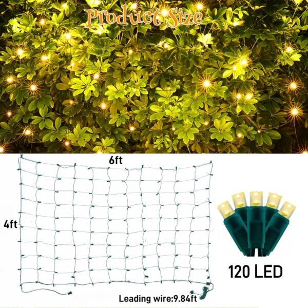 LED Christmas Net Lights Outdoor,120 LED 6ftx4ft Connectable Waterptoof Christmas Lights for Bushes Fence Tree Shrub Yard Garden Outdoor Christmas Decorations(Warm White) - Image 6
