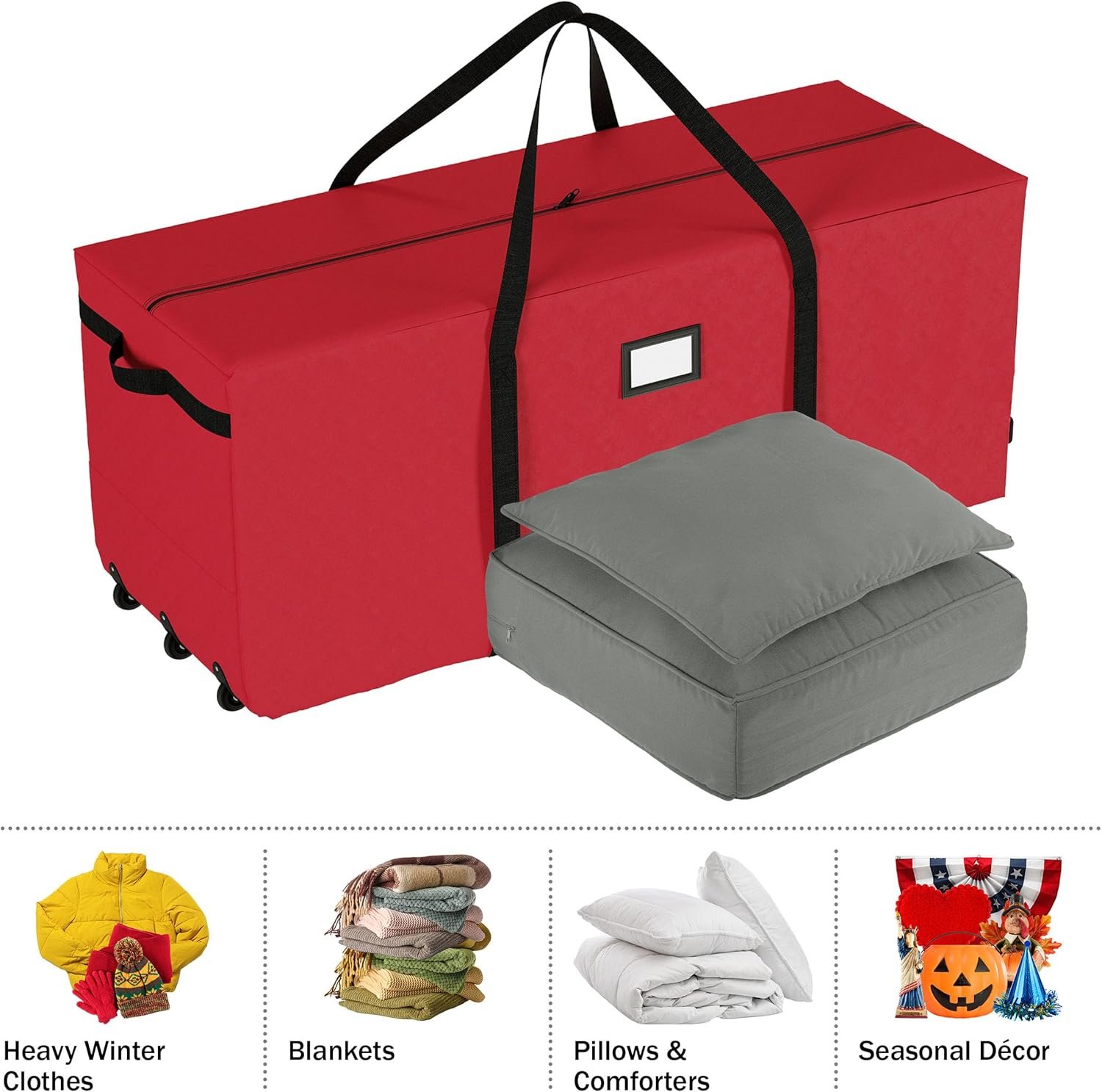 Rolling Christmas Tree Storage Bag - Holds 9-Foot Artificial Trees, Holiday Decorations, Inflatables, Garland, and More by Elf Stor (Red) - Image 6
