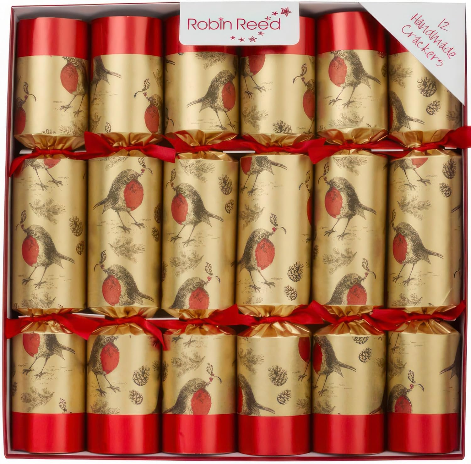 Olde English Crackers Gold Robin Christmas Party Favors - Set of 12 decorative favors with premium gift enclosed for all holiday party occasions - Image 2