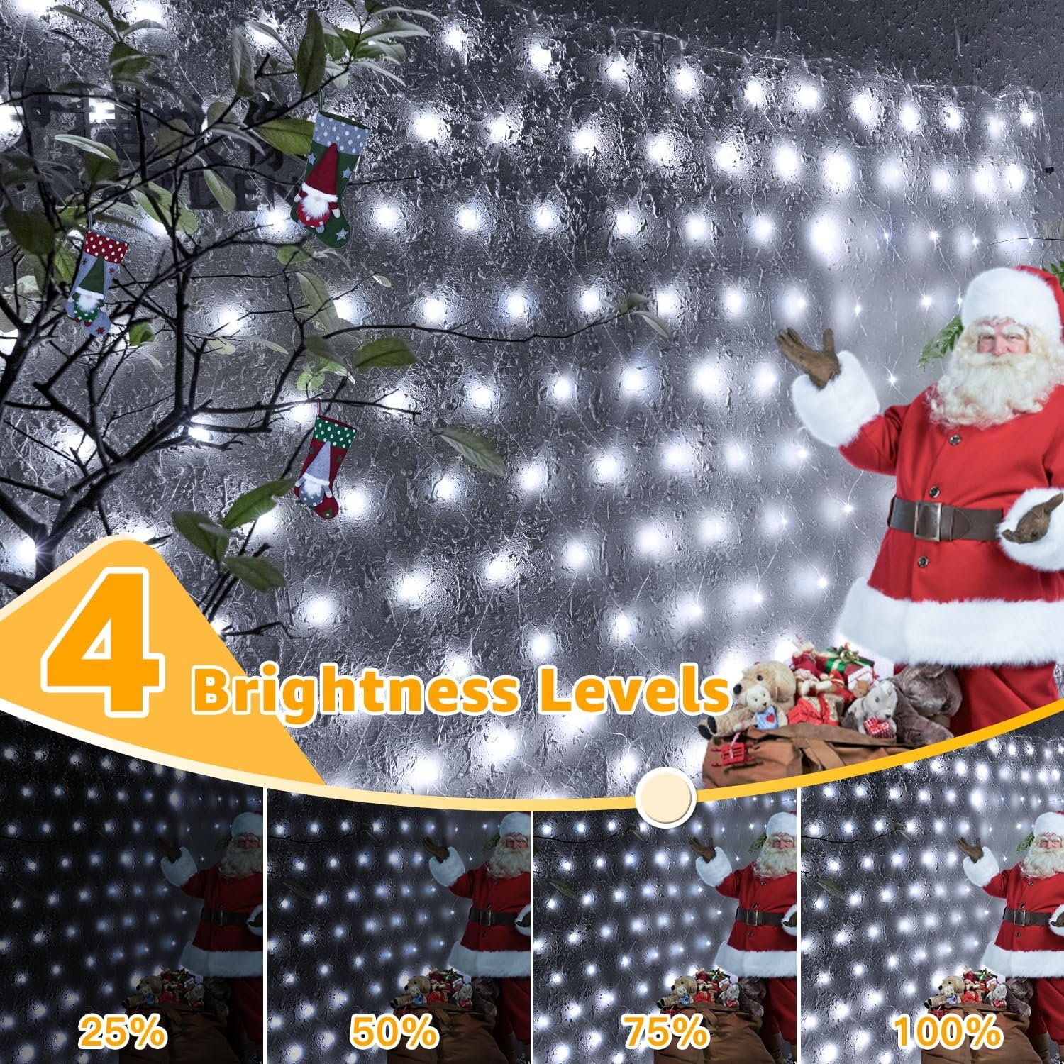 Ollny Net Lights Outdoor Mesh Lights 210LED 10x7ft, IP67 Waterproof Connectable Christmas Net Lights, 8 Modes Plug in Bush Lights for Tree Shrubs Outside Indoor Decorations, Cool White - Image 8