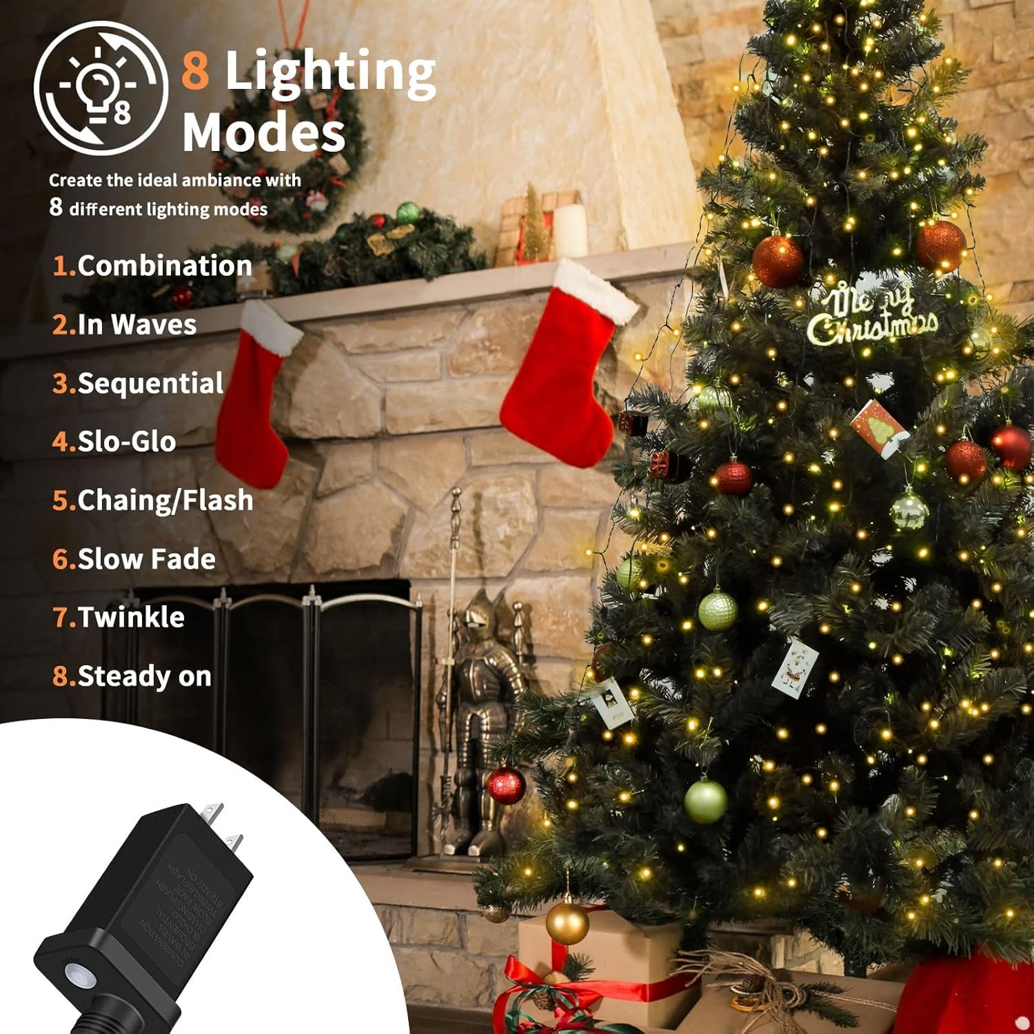 BOLWEO Christmas Tree Lights, 592LED 16 Lines Christmas Lights for Tree 8 Modes for 8ft-10ft Christmas Tree, UL Certified Indoor Outdoor Christmas Decorations 16 * 9.8ft Drops Warm White - Image 4