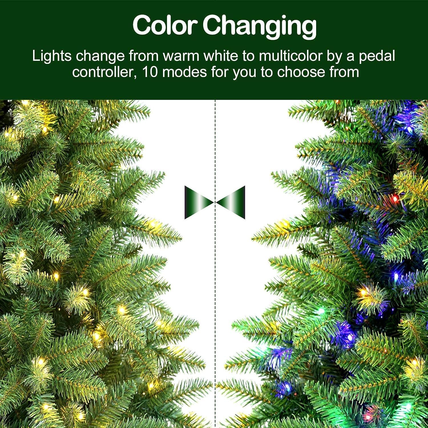 Hykolity 6.5 ft Prelit Christmas Tree, Holiday Decoration w/ 350 Color Changing LED Lights, 1100 Branch Tips, Metal Stand and Hinged Branches, 10 Color Modes - Image 4