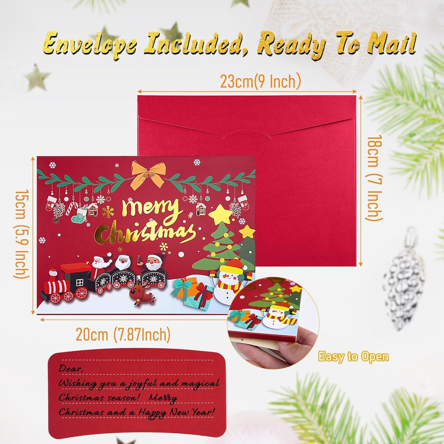 Voice Recordable Music Christmas Greeting Card, 30s Recording, 3D Pop-Up Christmas Card Lighting Fireplace & Firework Sounds or Women Men Kids and Christmas Holiday (Christmas Tree) - Image 5