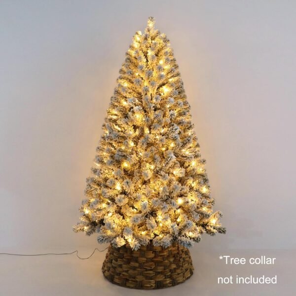 6ft Pre-lit Flocked Elwood Pine Christmas Tree with 717 Branch Tips, 300 Radiant Warm White LED Lights - Captivating Realism and Enchanting Holiday Aura - Image 4