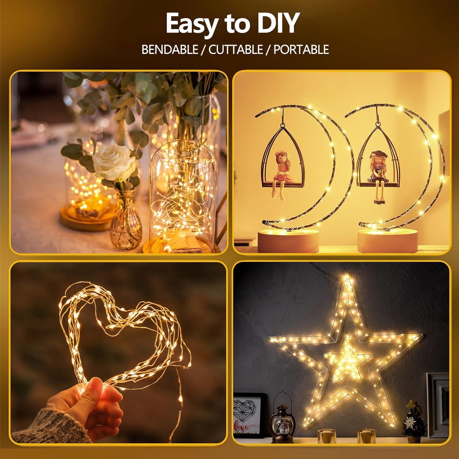 4-Pack Fairy Lights Battery Operated with Timer, Waterproof 16FT 50 LED String Lights Outdoor Indoor, Cuttable Twinkle Lights for Christmas Home Bedroom Wedding DIY Centerpiece Birthday (Warm White) - Image 5