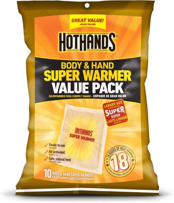 HotHands Body & Hand Super Warmers - Long Lasting Natural Odorless Air Activated Warmers - Up to 18 Hours of Heat - 10 Individual Warmers - Image 2