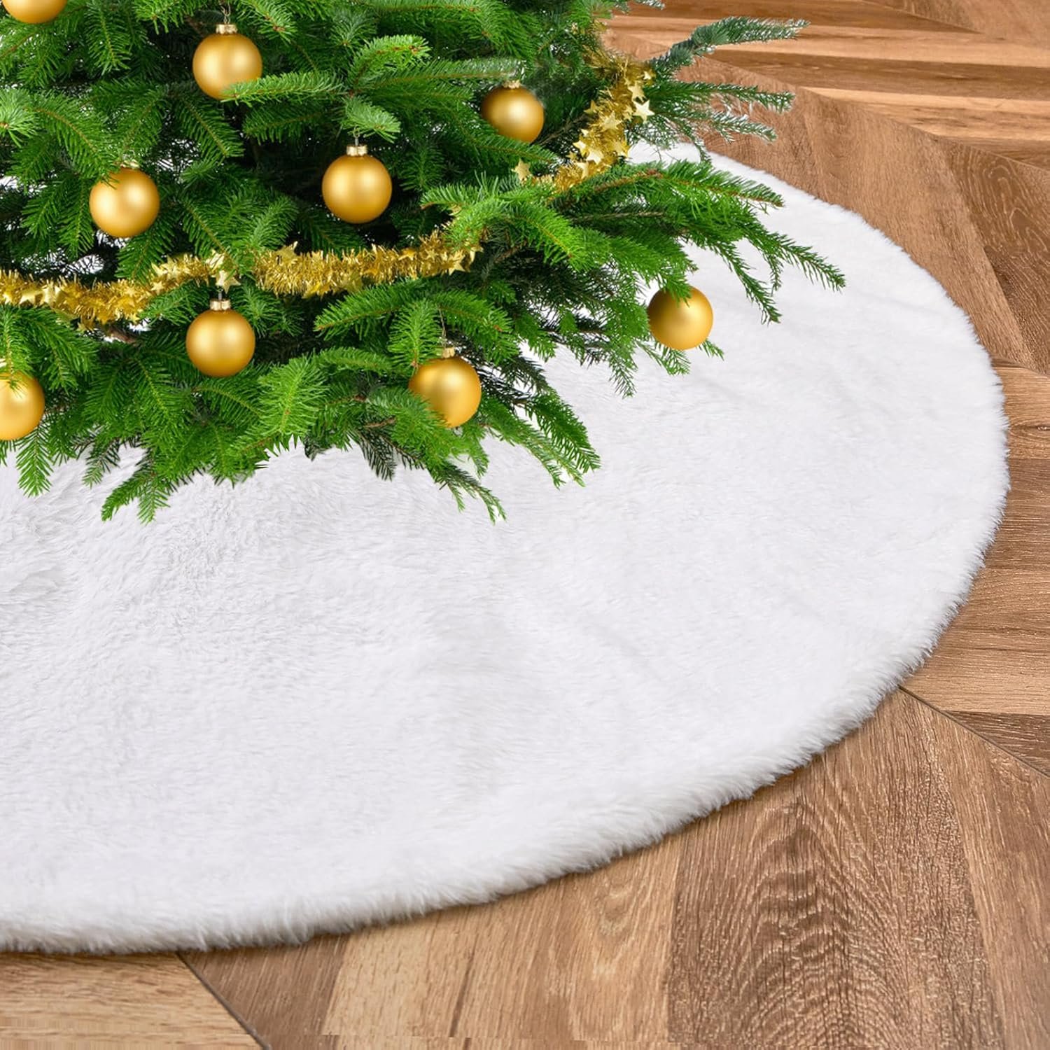 White Tree Skirt 48 Inch Large Faux Fur Tree Skirts Plush Holiday Christmas Tree Decorations for Xmas Ornaments Winter Indoor Party Decor - Image 2