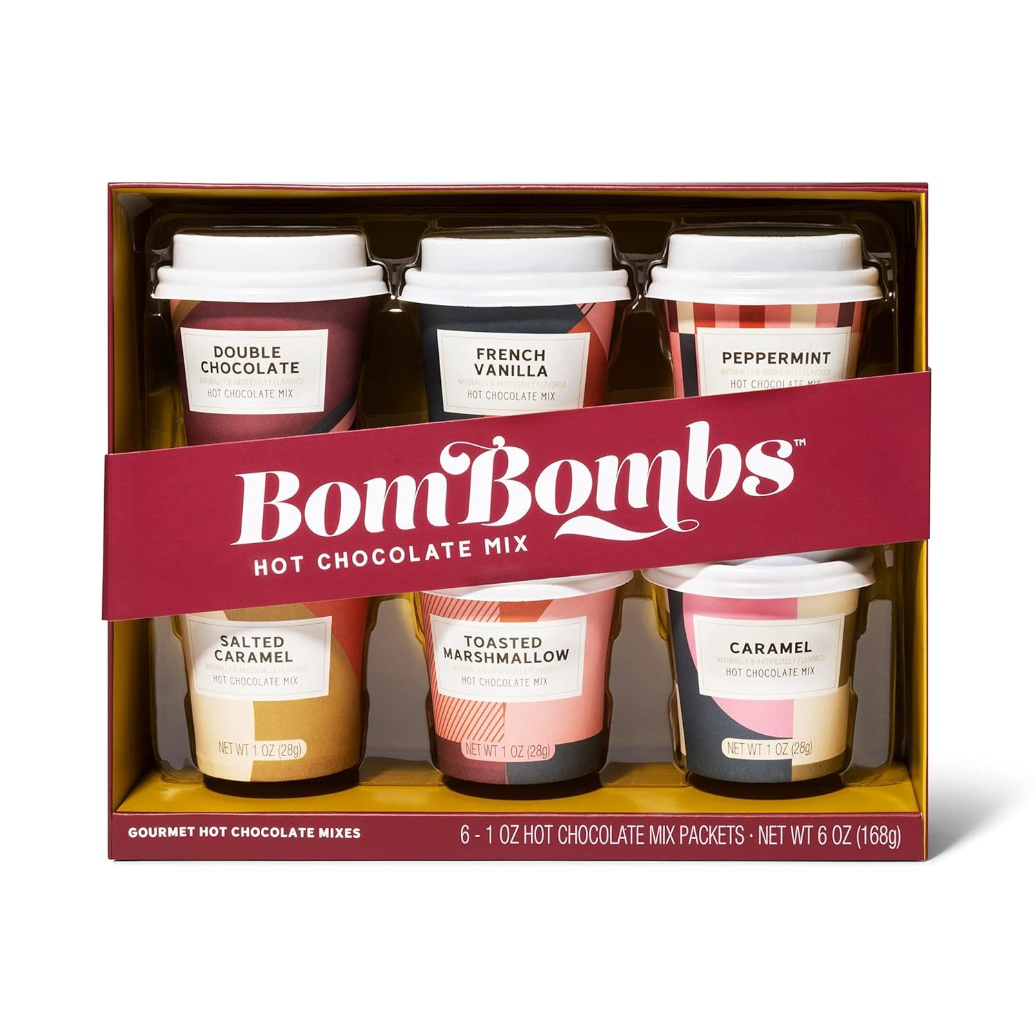 Bombombs Hot Chocolate Mix Gift Set, Hot Chocolate Mix in Mini Cup Packaging, Flavors Include Double Chocolate, French Vanilla, Peppermint, Salted Caramel and More, Set of 6 - Image 2