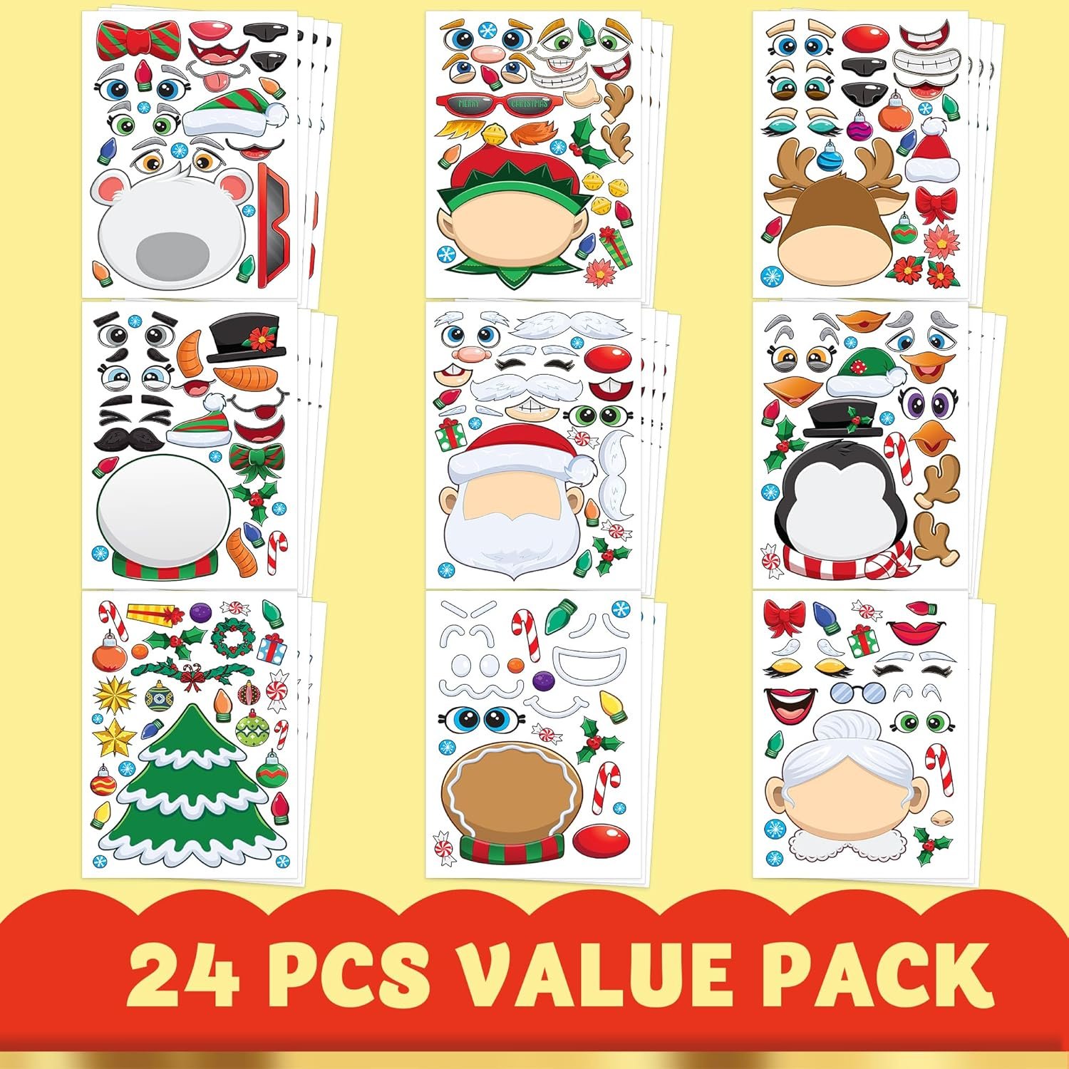 JOYIN 24 Pcs Christmas Make-a-face Stickers, Make Your Own Characters Mix and Match Sticker Sheets with Christmas Elf, Santa Santa, Snowman, Penguin, and Polar Bear Kids Party Favor Supplies Craft - Image 7