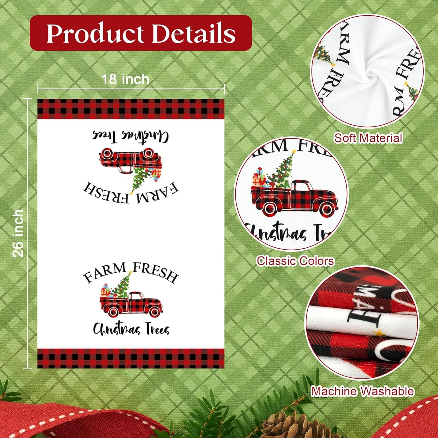 4 Pack Christmas Kitchen Towels, Buffalo Plaid Truck Trees Christmas Dish Towels, 18x26 Inch Farmhouse Christmas Hand Towels for Kitchen Winter Holiday Christmas Decorations - Image 5