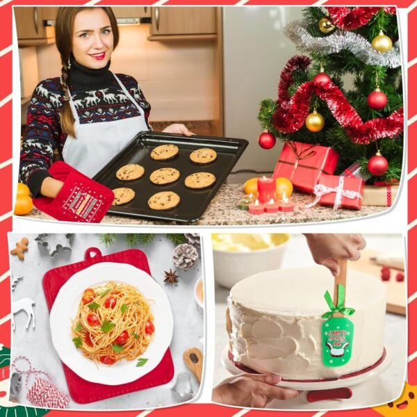3Pc Funny Christmas Pot Holders with Silicone Spatula Gift Set, Heat Resistant Potholder with Pocket for Kitchen Winter Oven Mitts Xmas Cookie Bag Greeting Card Cooking Gifts for Family Friend Bakers - Image 6