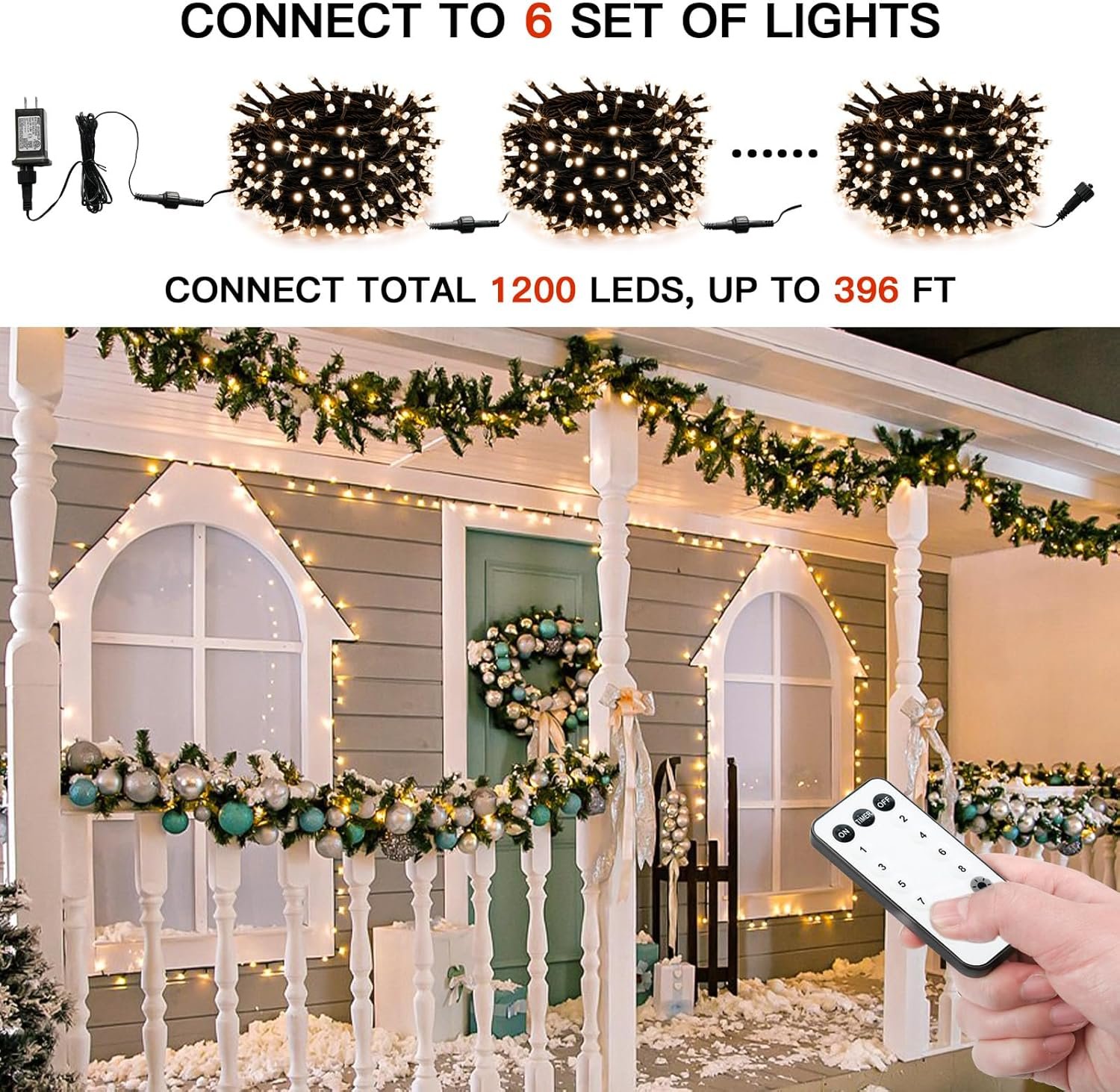 suddus Christmas Tree Lights Indoor, 66ft 200led Connectable Christmas String Lights Outdoor with 8 Modes, Twinkle Lights for Christmas Tree, Backyard, Patio, Porch, House Decoration, Warm White - Image 3