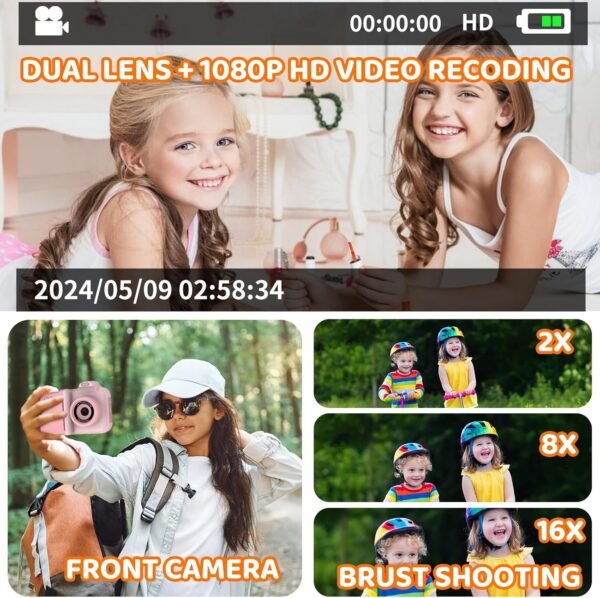 Kids Camera Instant Print,Kids Digital Camera 1080P HD Dual-Lens Selfie,Instant Print Camera with 5 Rolls Paper & 32GB Card,Toddler Camera Christmas Birthday Gifts for Girls Age 3-12(Pink) - Image 5