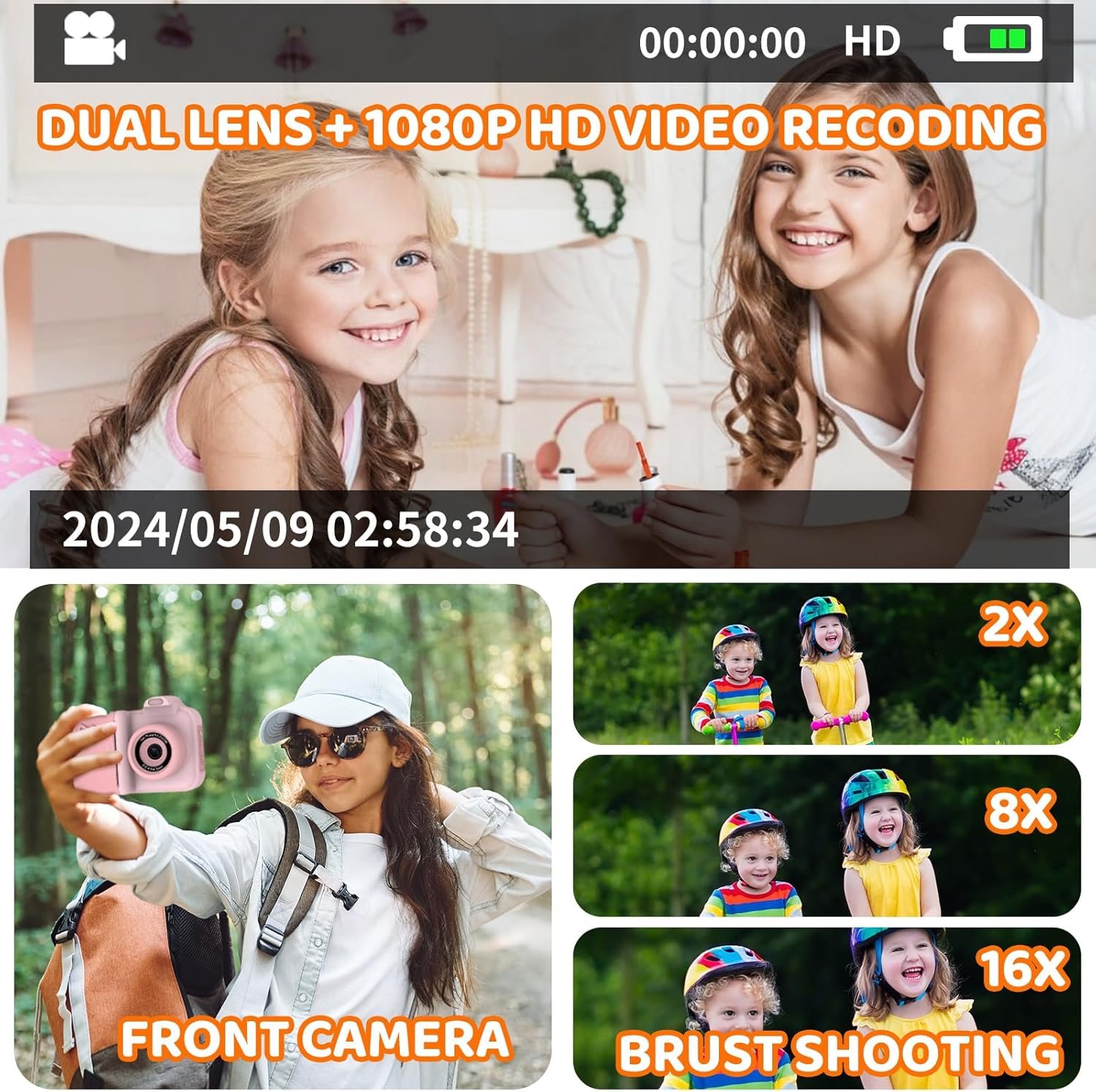 Kids Camera Instant Print,Kids Digital Camera 1080P HD Dual-Lens Selfie,Instant Print Camera with 5 Rolls Paper & 32GB Card,Toddler Camera Christmas Birthday Gifts for Girls Age 3-12(Pink) - Image 5