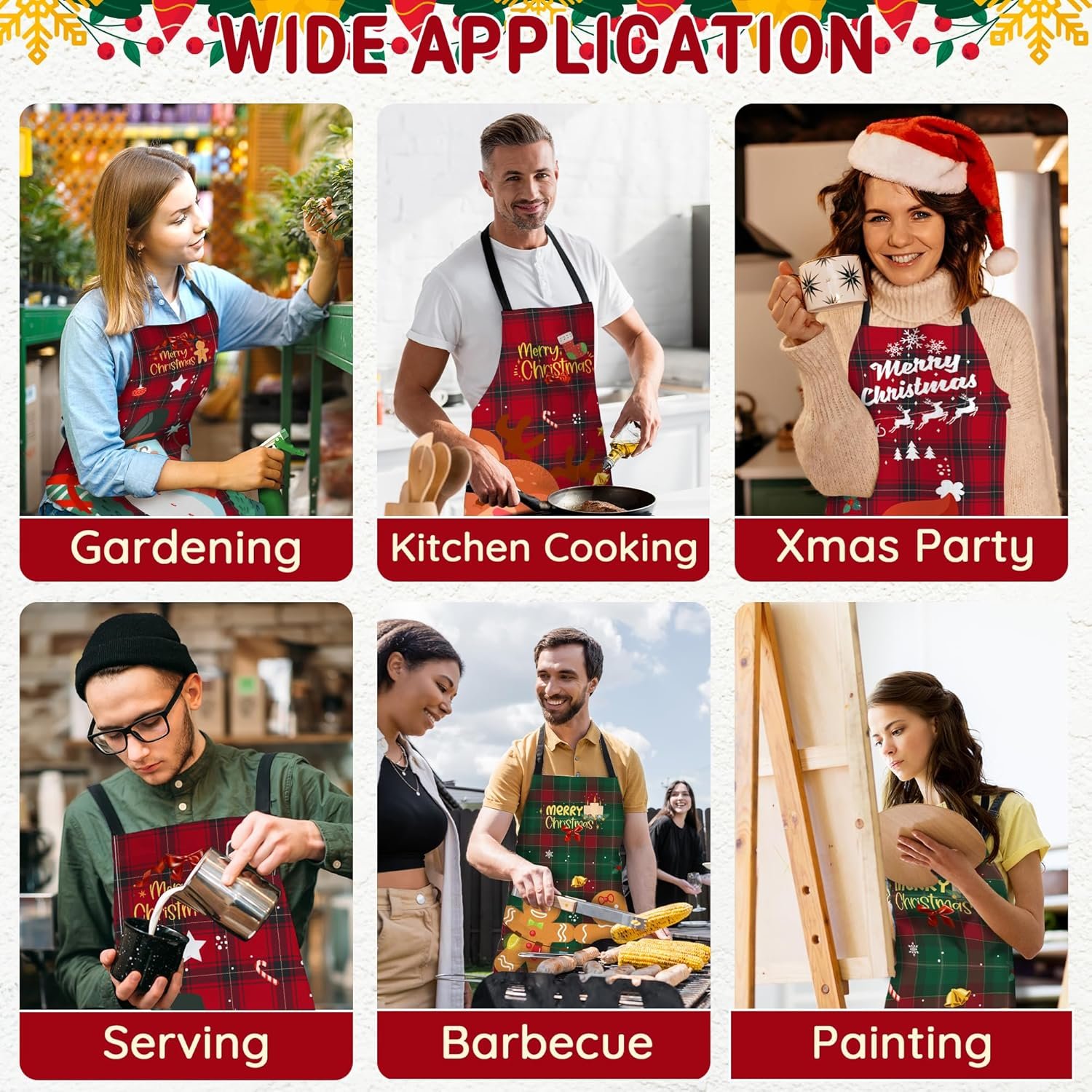 4 Pack Funny Christmas Kitchen Aprons for Women Men Adjustable Cooking Chef Aprons Waterproof Bib Aprons Cute Xmas Party Gift - Image 7
