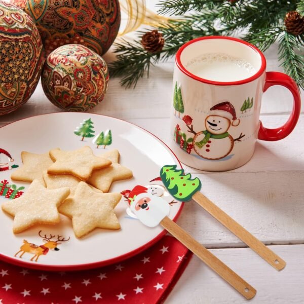 Patelai Christmas Silicone Spatula Xmas Cake Spatula with Wooden Handle Snowmen Pancake Spatula Cute Pan Scraper Xmas Dish Scraper Cooking Spatulas for Kitchen Mixing Cooking (Vivid Style,6 Pieces) - Image 5