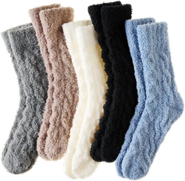 Velice Womens Fuzzy Socks Soft Cozy Fluffy Slipper Socks Winter Warm Plush Sleeping Christmas Socks 5 Pairs - Image 2