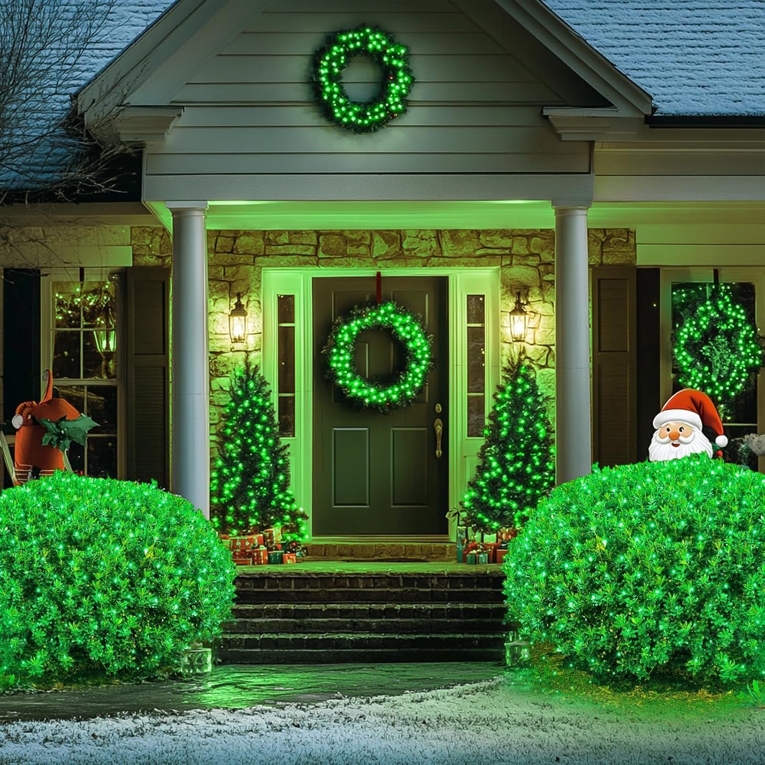 JMEXSUSS Green Christmas Net Lights 360 LED 12ft x 5ft Bush Lights Outdoor Plug in 8 Modes with Remote Connectable Mesh Lights for Christmas Halloween Decorations(Transparent Wire) - Image 7