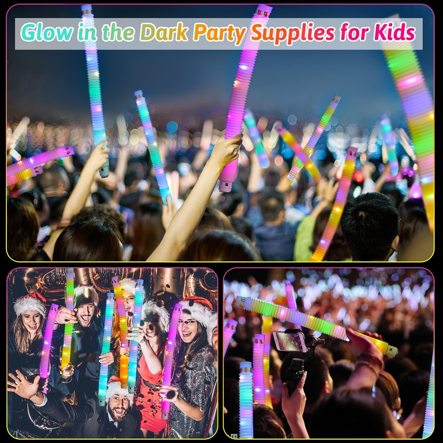 24 Pcs Light up Party Favors for Kids 4-8-12, Glow Sticks Pop Tubes Pack, Light up Toys Glow Party Supplies, Christmas Party Favors Birthday Gifts for Kids Classroom Treasure Box Prizes - Image 3