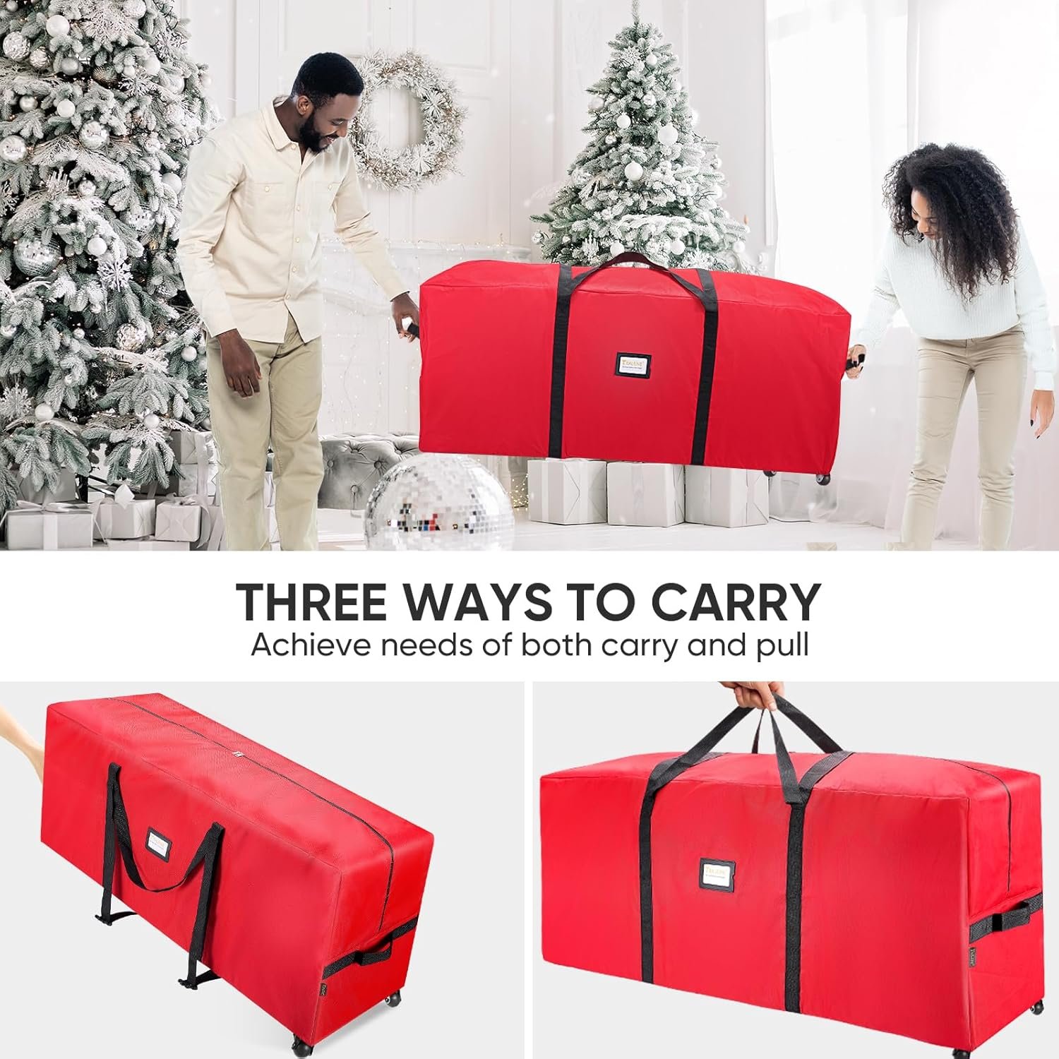 BALEINE 7.5 ft Rolling Christmas Tree Storage Bag, 2 Swivel Wheels for Easy Moving, Heavy Duty 600D Oxford Fabric Extra Large Artificial Christmas Tree Bag with Reinforced Carry Handles (Grey) - Image 9