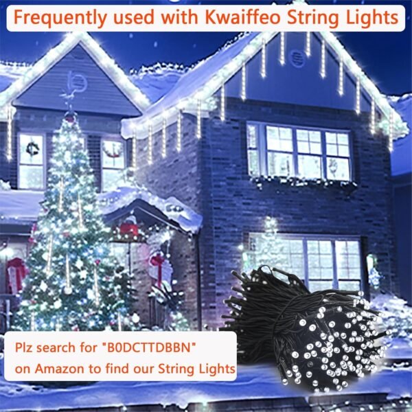 Kwaiffeo Christmas Lights Outdoor, 8 Tubes Meteor Shower Lights LED Snow Falling Icicle Cascading Lights for Xmas Tree Wedding Decoration Party, UL Plug, White - Image 6