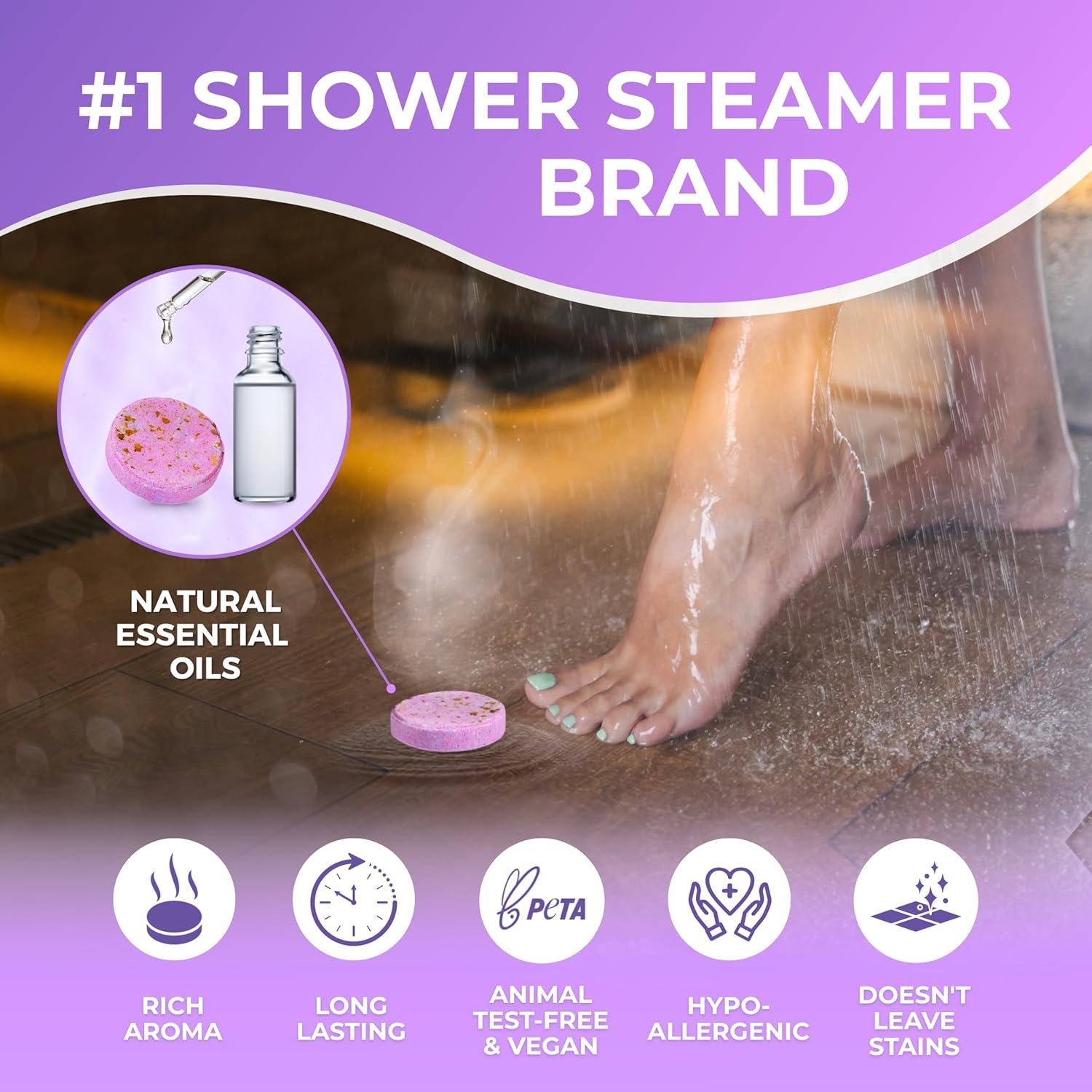 Cleverfy Shower Steamers Aromatherapy - Christmas Gifts for Women and Stocking Stuffers for Adults and Teens. Box of 6 Premium Self Care Shower Bombs with Essential Oils. Purple Set - Image 5