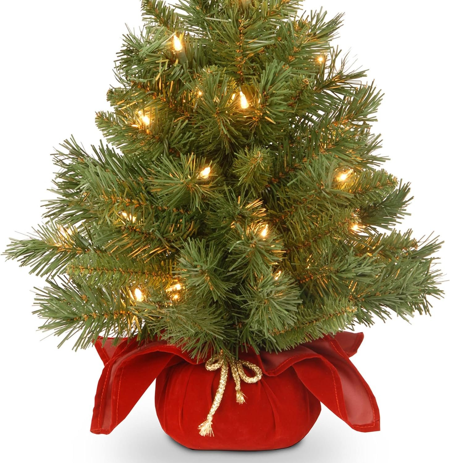 National Tree Company Pre-lit Artificial Mini Christmas Tree | Includes Small Lights and Cloth Bag Base | Majestic Fir - 2 ft - Image 5