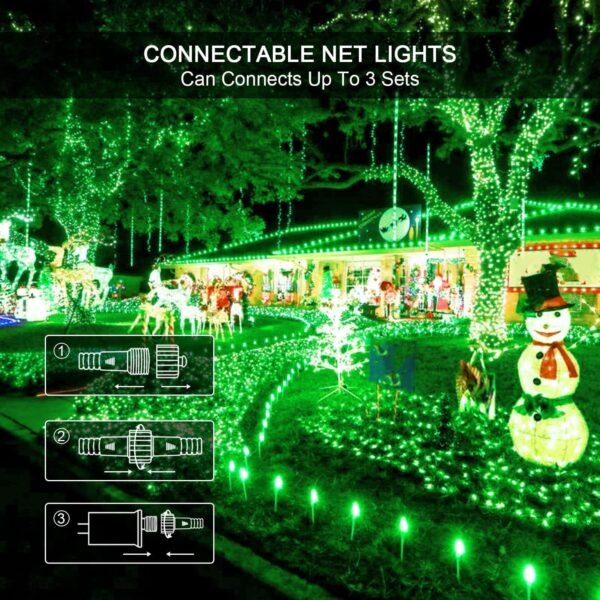 JMEXSUSS Green Christmas Net Lights 360 LED 12ft x 5ft Bush Lights Outdoor Plug in 8 Modes with Remote Connectable Mesh Lights for Christmas Halloween Decorations（Transparent Wire） - Image 5