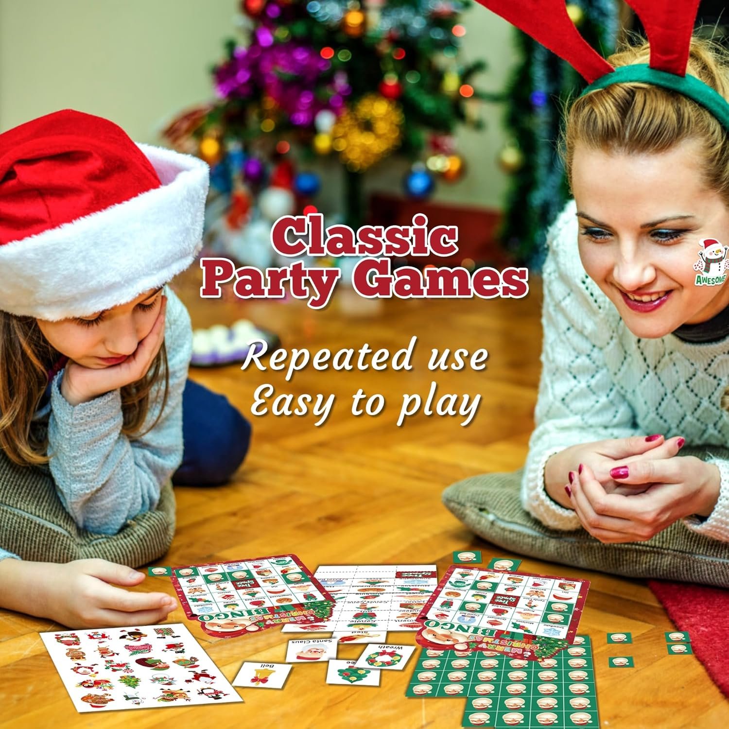 YOYOJOY 39 PCS Christmas Bingo Game for Kids Adults, 24 Players Christmas Bingo Cards, Xmas Party Games for Family Classroom with Reward Stickers - Image 5