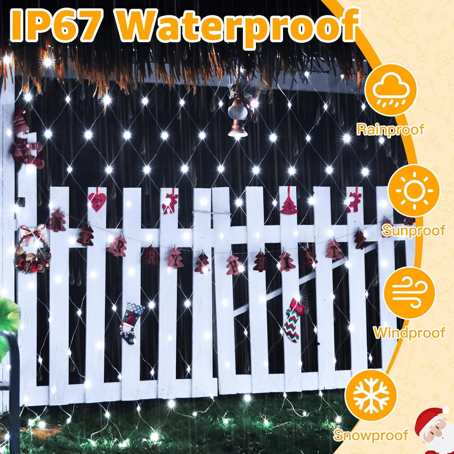 Ollny Net Lights Outdoor Mesh Lights 210LED 10x7ft, IP67 Waterproof Connectable Christmas Net Lights, 8 Modes Plug in Bush Lights for Tree Shrubs Outside Indoor Decorations, Cool White - Image 6