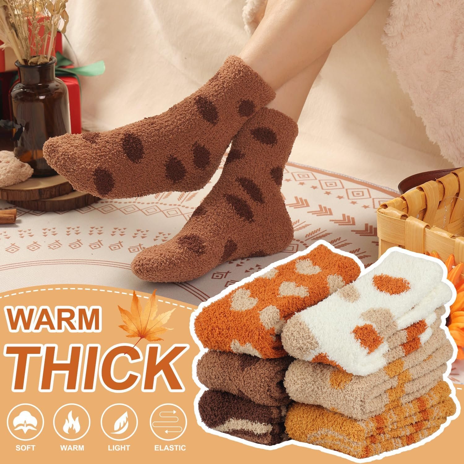 Plush Slipper Socks Women - Colorful Warm Fuzzy Crew Socks Cozy Soft for Winter Indoor - Image 3