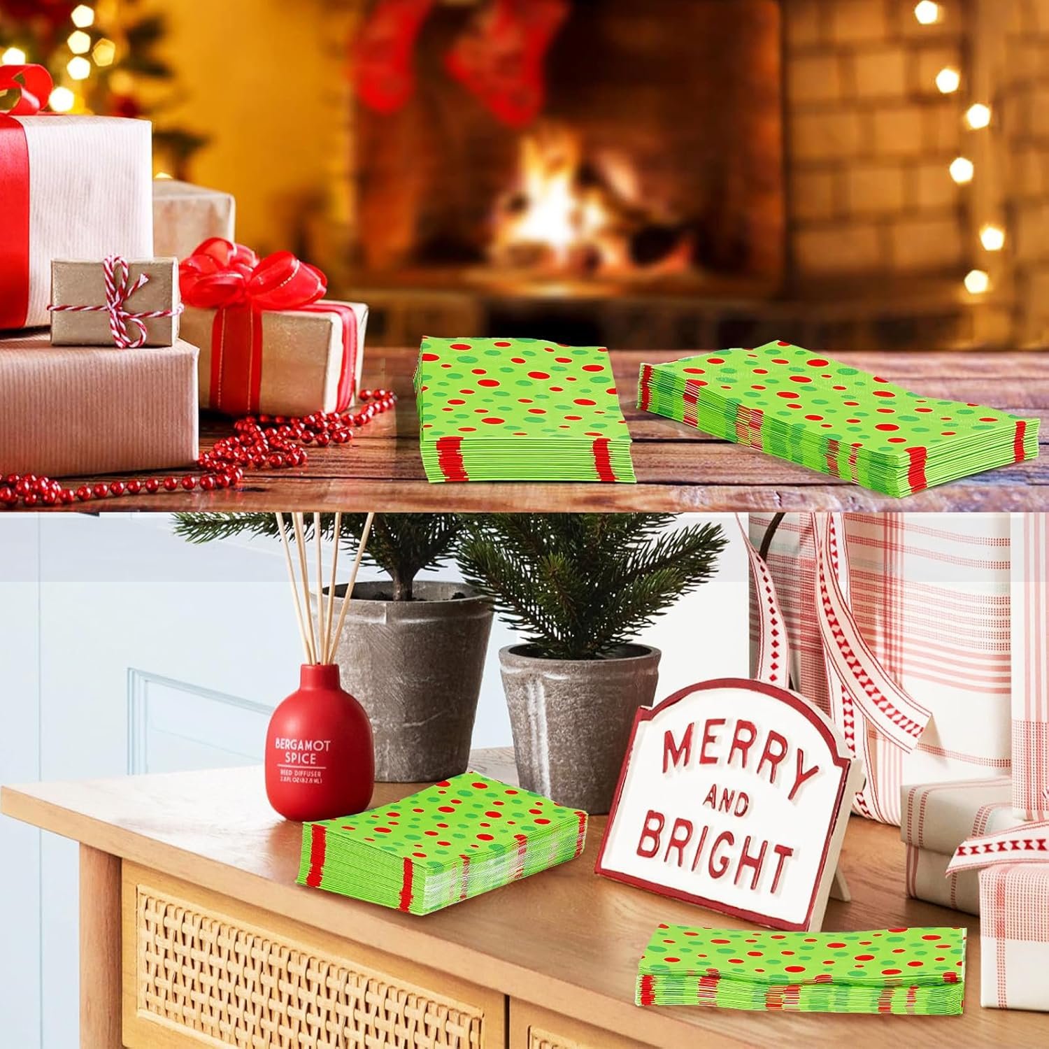 100PCS Christmas Napkins Disposable Green and Red Dots Christmas Paper Napkins Funny Napkins Christmas Disposable Hand Towels for Bathroom Home Kitchen Holiday Christmas Party Decorations - Image 7