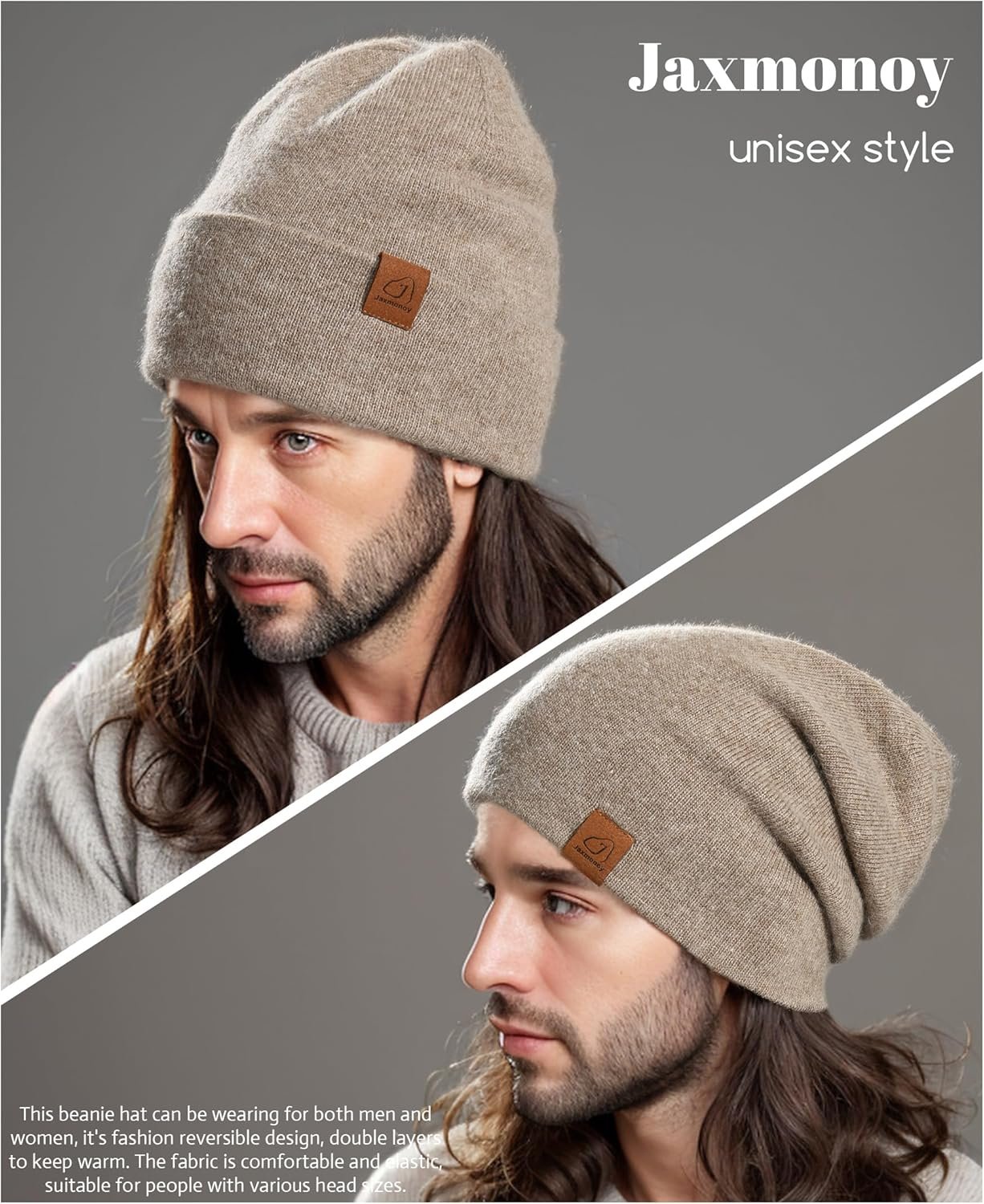 jaxmonoy Wool Cashmere Slouchy Knit Beanies Winter Hats for Women Soft Warm Double Layer Reversible Slouch Skull Beanie Cap - Image 5